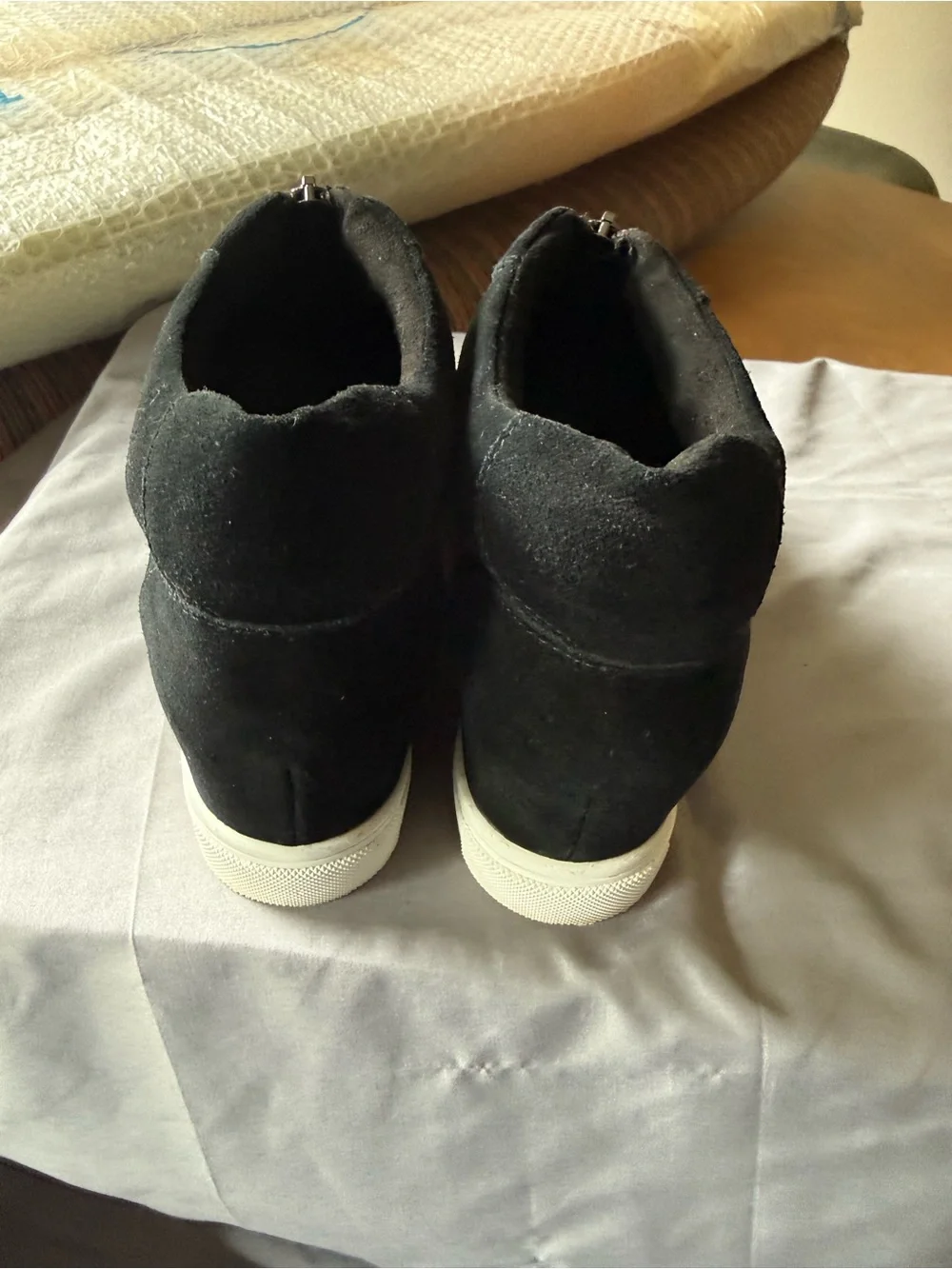 Blondo Glenda Black Suede Front-Zip Ankle Wedge Sneaker
